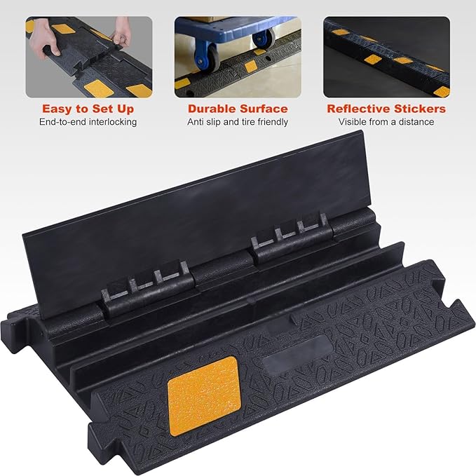 6 Pack 2-Channel Rubber Cable Protector Ramp, Visible at Night, Durable Rubber - Image 8