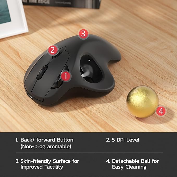 Nulea M501 Wireless Trackball Mouse, Rechargeable Ergonomic, Easy Thumb Control - Image 7