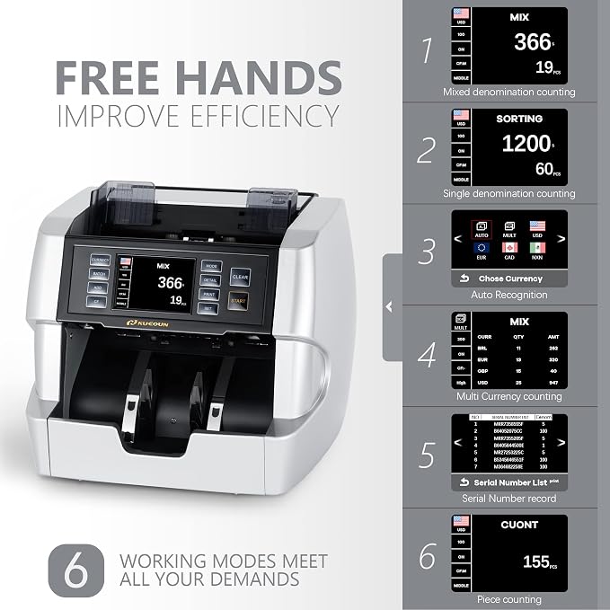 NUCOUN VC-7S Silver Bank Grade Money Counter Machine Mixed Denomination Value - Image 3
