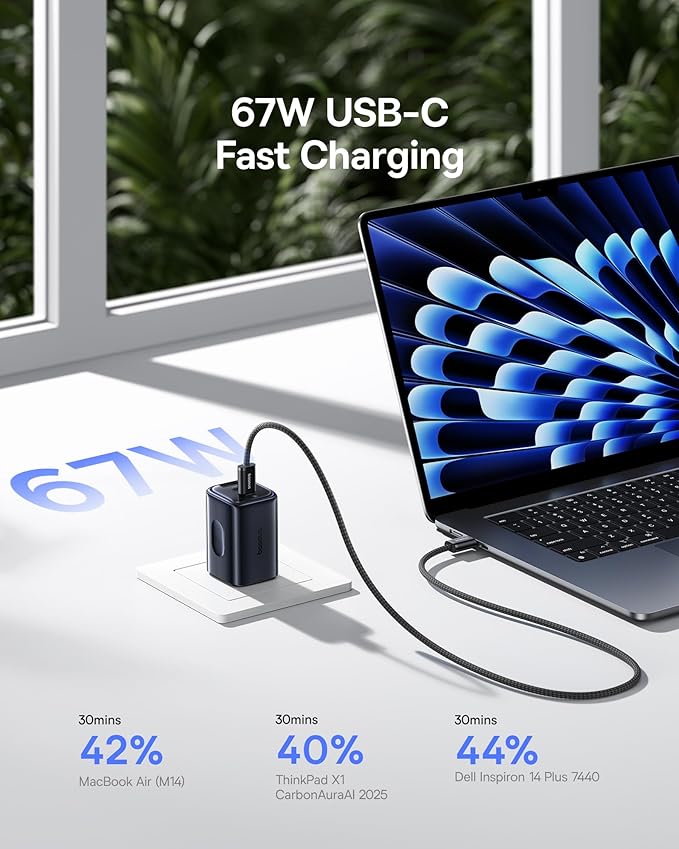 Baseus PICOGO 67W USB C Charger, 3 Port Fast Charging Block - Image 2