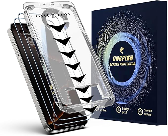 OneFish Screen Protector for Iphone 16 Pro, HD Clarity Tempered Glass Film 9H+ by OneFish