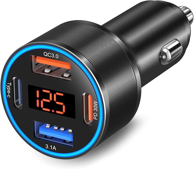 USB C Car Charger, 4-Port 65W Dual 12V USB-A & USB-C Car Phone Charger by Bangfun
