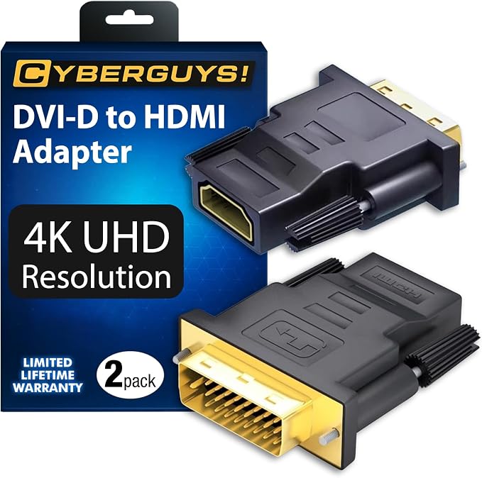 DVI to HDMI Adapter, Laptop – Gold-Plated Connectors by Cyberguys