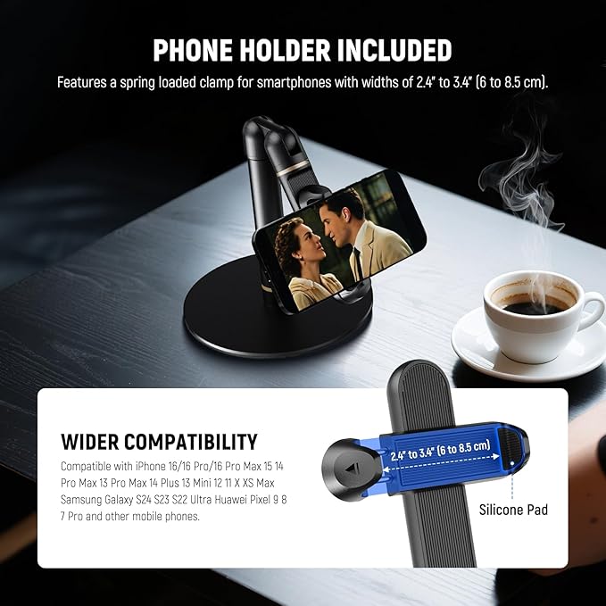NEEWER Basics Cell Phone Stand for Desk, Adjustable Phone Holder Clamp - Image 6