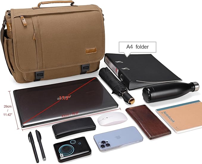 ESTARER Messenger Bag 17-17.3 Inch, Men's Computer Bag Water-resistant Canvas - Image 4