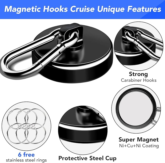 LOVIMAG Magnetic Hooks, 150LBS Strong Magnet Hooks Black Swivel Magnetic Hook - Image 4