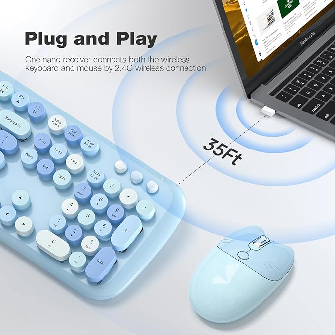 KNOWSQT Wireless Keyboard and Mouse Combo Pale Blue - Image 2
