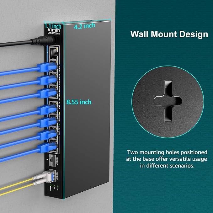 10 Port 2.5G Switch Unmanaged, VIMIN 8X 2.5G Switch Base-T Ports+2X 10G SFP Port - Image 8