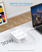 PD 30W USB C Power Strip Surge Protecor, HANYCONY 8 Outlets 4 USB, 1080J Desk - Image 3
