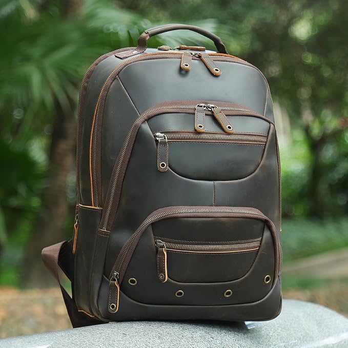 TIDING Men's Full Grain Leather Backpack Fits 16" Laptop, Vintage Business - Image 7