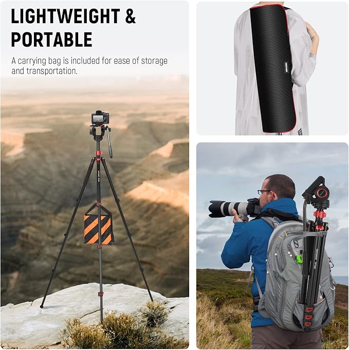 NEEWER 72" Fluid Head Video Tripod Monopod, Aluminum Alloy QR Plate Compatible - Image 8