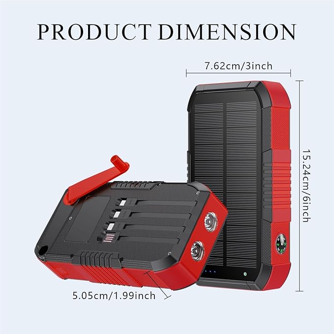 Solar Power Bank 66800mAh Built in Hand Crank and 4 Cables 22.5W Fast Charge - Image 4
