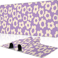 Purple Groovy Flowers Desk Mat, Large Vintage Floral Gaming Keyboard Mouse Pad by NIYLYNSYN
