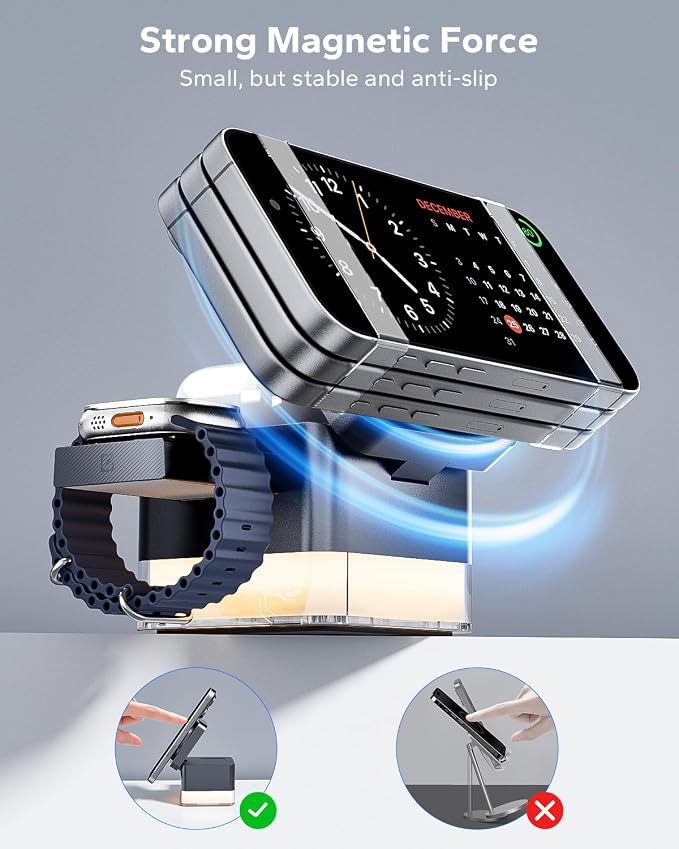 KPON for iPhone Nightstand Charging Station, 15W 3 in 1 Wireless Phone Charger - Image 6
