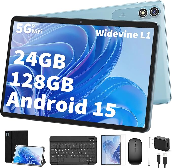 Android Tablet with Keyboard, 10 inch Android 15 tablet, 24GB RAM 128GB ROM by YLEEBG
