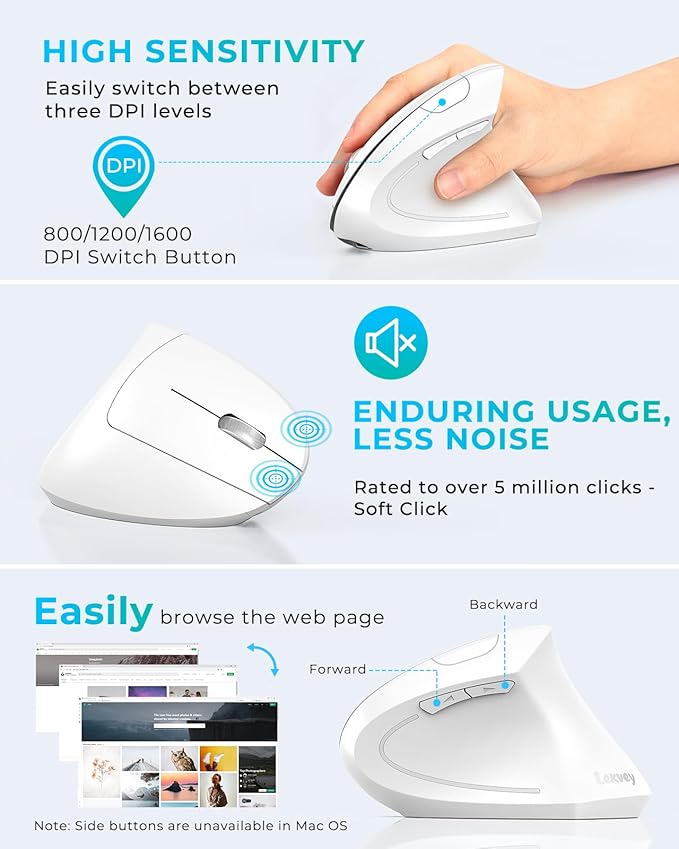 Lekvey Ergonomic Mouse, Vertical Wireless Mouse, Rechargeable 2.4G Optical - Image 5