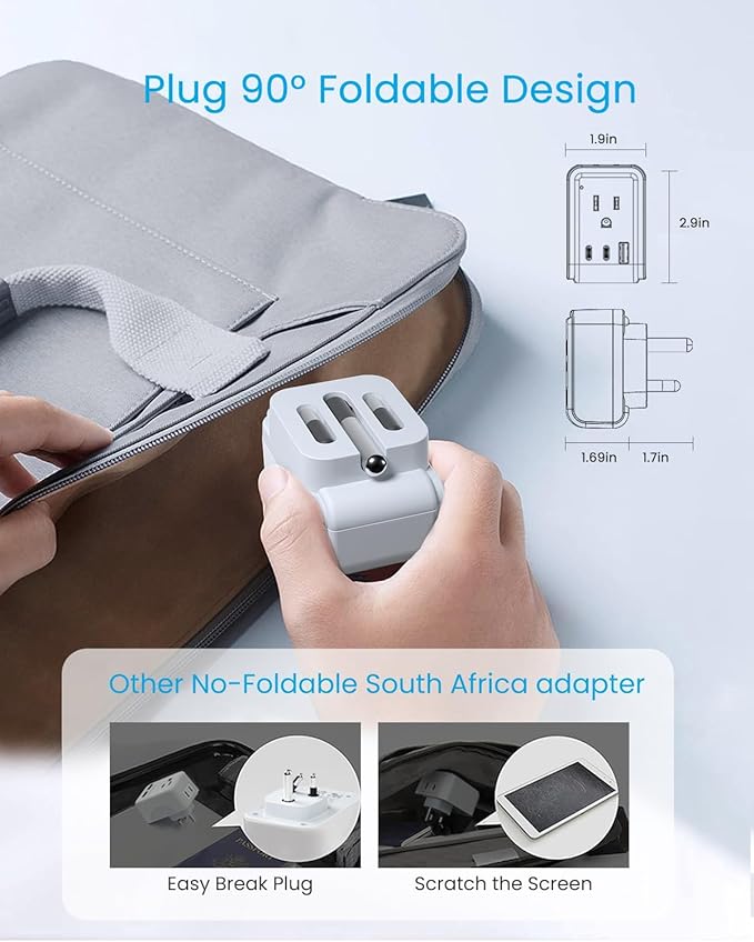 3 Pack South Africa Travel Plug Adapter, VINTAR Foldable Type M Adapter - Image 2