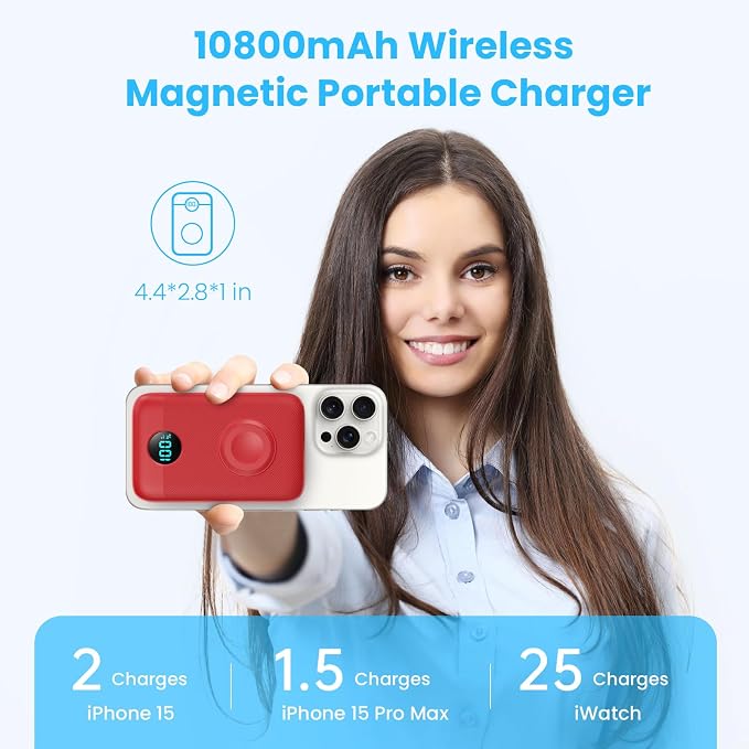 Magnetic Portable Charger 10800mAh, 4-in-1 Wireless Power Bank - Image 2