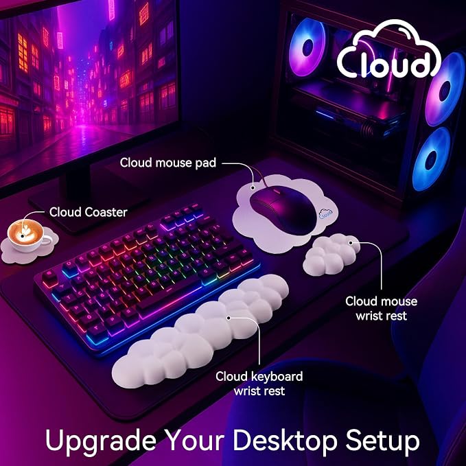 Cloud Wrist Rest for Computer Keyboard, 4-in-1 Memory Foam Leather Cloud - Image 2