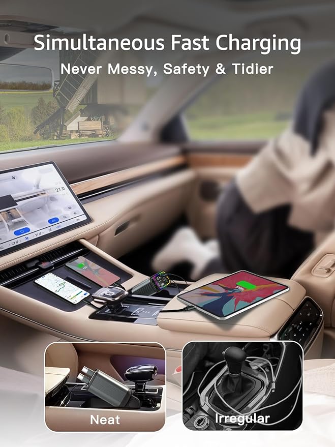 Retractable Car Charger USB C, 145W Type C Car Charger Fast Charging - Image 7