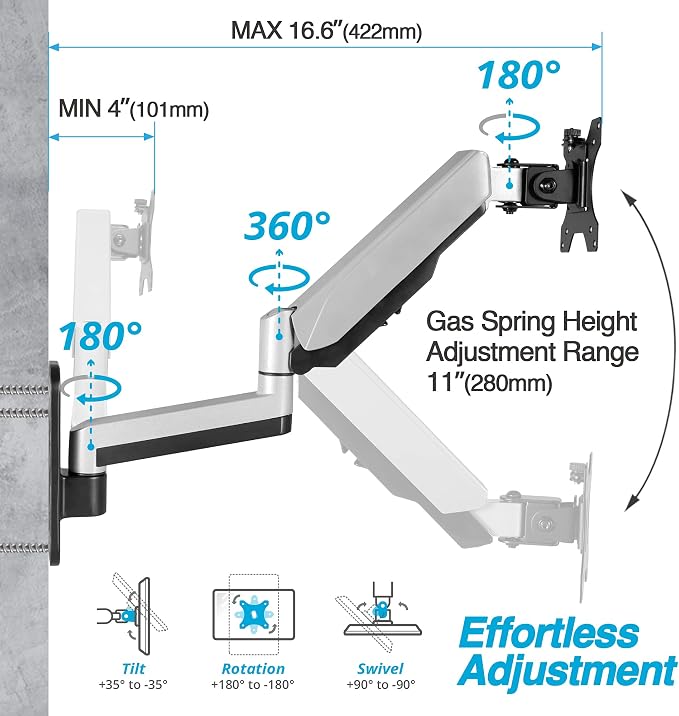 AVLT Single 13"-32" Monitor Wall Mount fits One Flat/Curved Computer Monitor - Image 3
