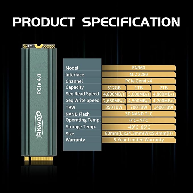 FN960 1TB M.2 2280 PCIe Gen4 x4 NVMe 1.4 Internal Solid State Drive - Image 4