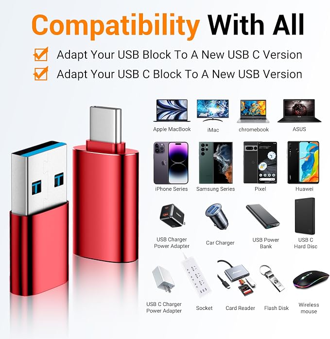 Temdan USB to USB C Adapter for iPhone 16 Charger 4 Pack, USBC Female to A Male - Image 2