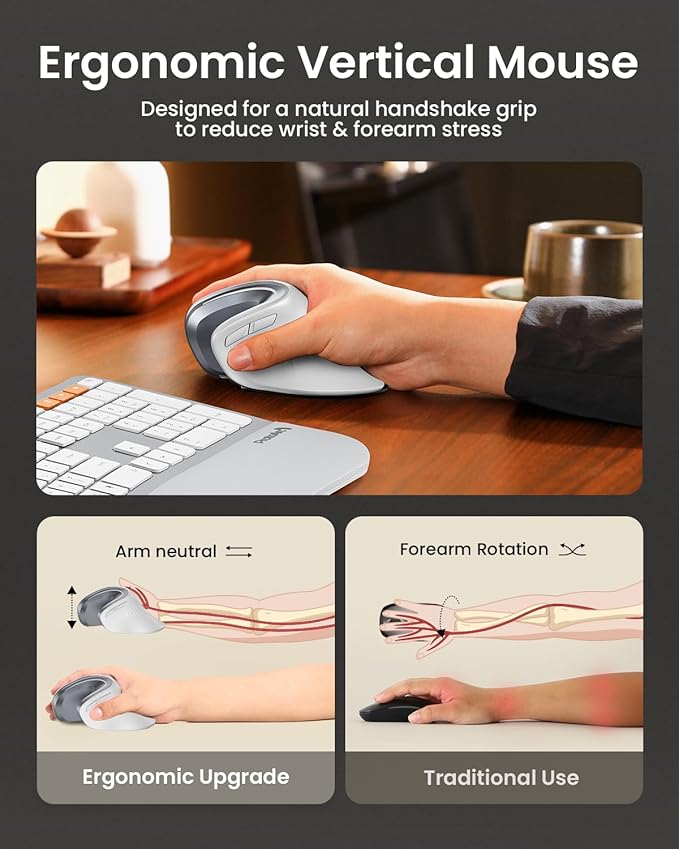 ProtoArc Ergonomic Vertical Mouse, EM11 NL Rechargeable Wireless Mouse Bluetooth - Image 5