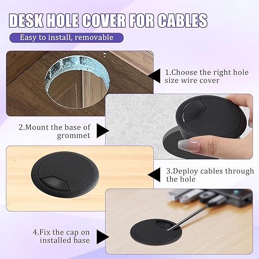 12 Desk Grommet, Desk Hole Cover, Large Capacity, Detachable and Adjustable - Image 4