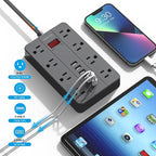 Power Strip with USB, SMNICE Surge Protector Flat Plug with 8 Widely-Spaced - Image 3