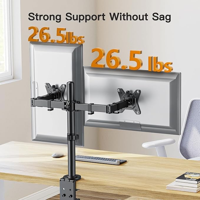 ErGear Dual Monitor Desk Mount for 13″–34″ Monitors up to 26.5 lbs, Fully - Image 3