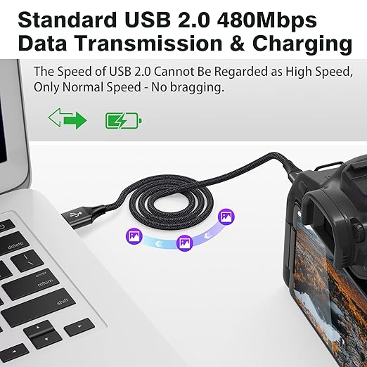 AGVEE 6.6ft Mini USB Cable, Braided Durable USB-A to Mini-B Charger Charging - Image 3