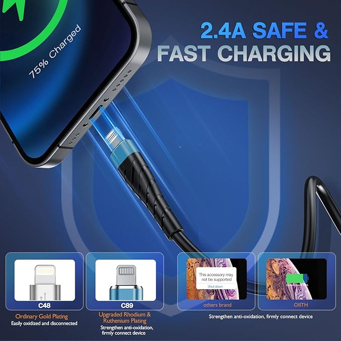 OIITH MFi Certified Short for iPhone Charger Cable 3 Pack 1 Ft, 12 inch for - Image 3