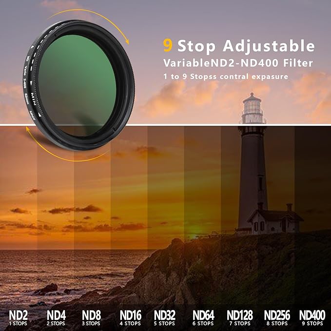 52MM Variable ND2-ND400 Filter, Ultra Slim Multi-Coated Adjustable Neutral - Image 2