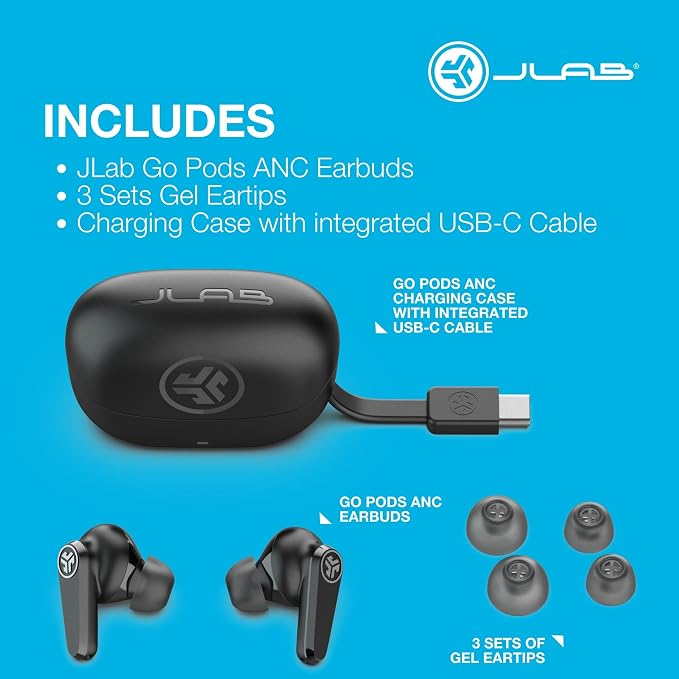 JLab Go Pods ANC True Wireless Bluetooth Earbuds & Charging Case, Hybrid Active - Image 9