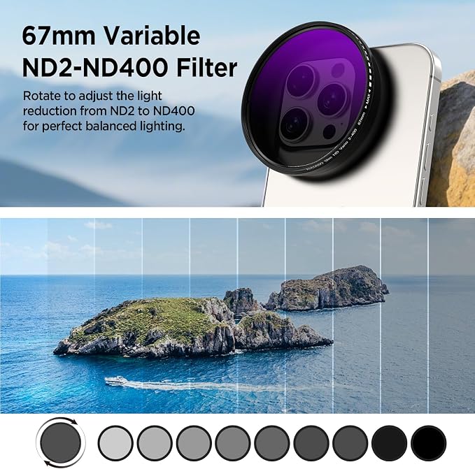 67mm Variable ND2-ND400 Filter for Phone, VND Lens - Image 3