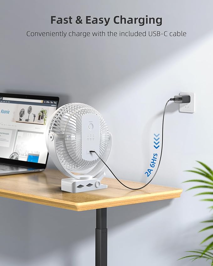 Koonie Portable Clip on Fan, 8-Inch 10000mAh USB Rechargeable Battery Operated - Image 7