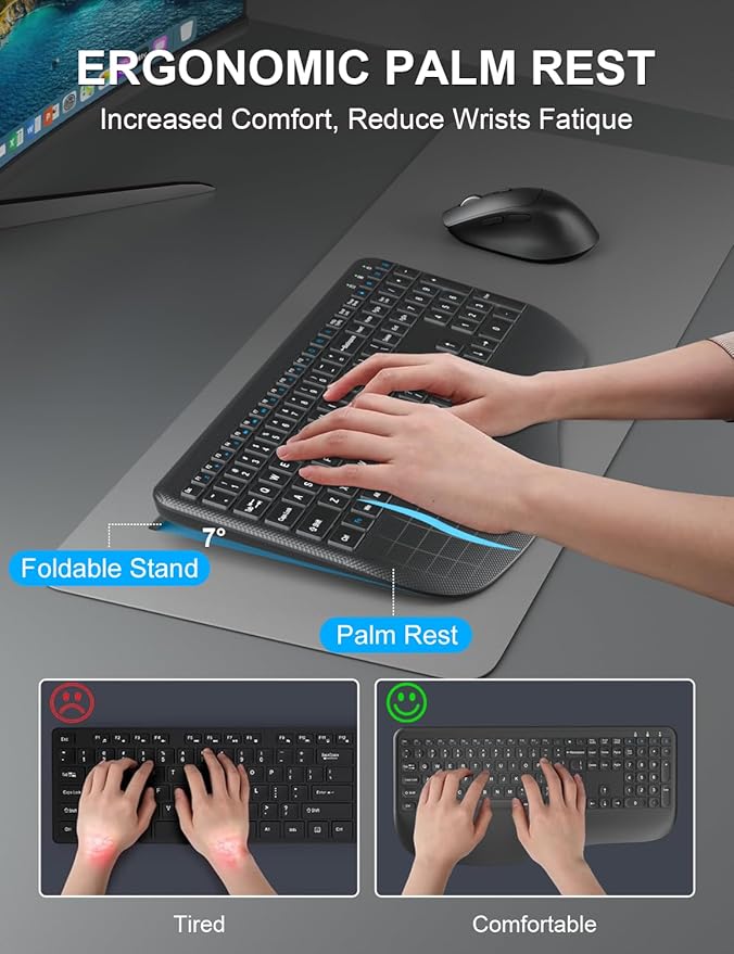 Wireless Keyboard and Mouse Combo, EDJO 2.4G Full-Sized Ergonomic Computer - Image 2