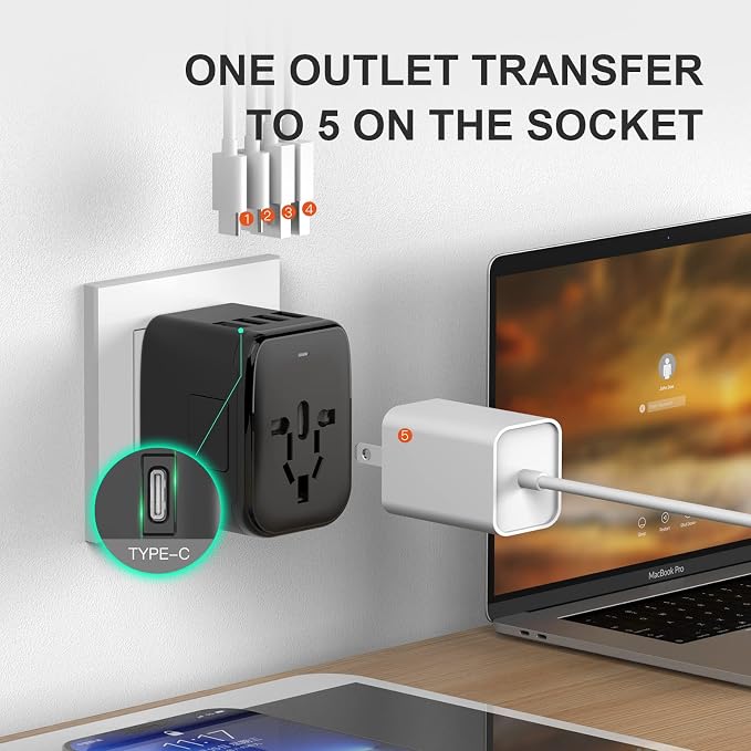 Universal International Power Travel Plug Adapter, 5 in 1 European Travel Plug - Image 2