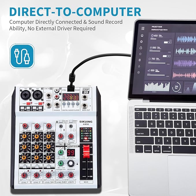 6 Channel Audio Mixer Professional Sound Board Console w/99 DSP Effects 48V - Image 6