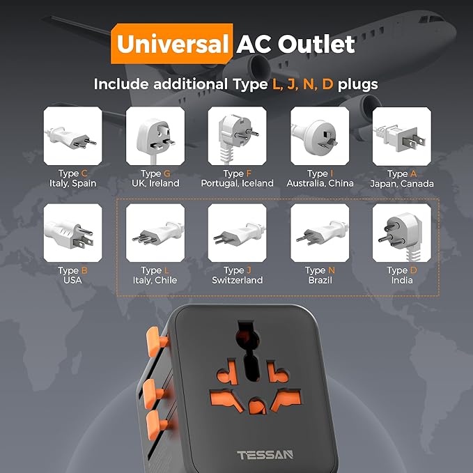 TESSAN Universal Travel Adapter 28W, International Power Adapter - Image 7