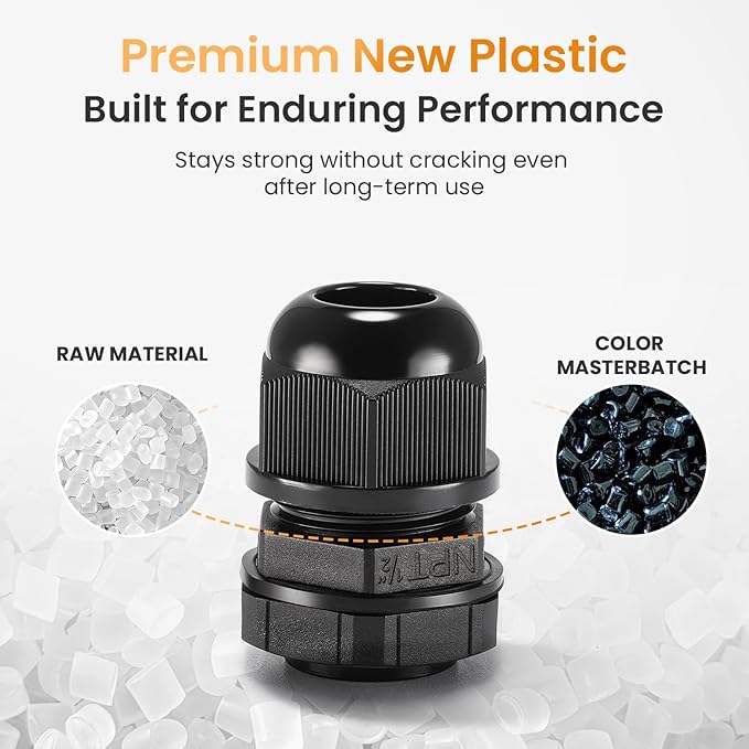 QILIPSU 50pcs 1/2" NPT Cable Gland Waterproof IP68 Nylon Cable Pass Through - Image 3