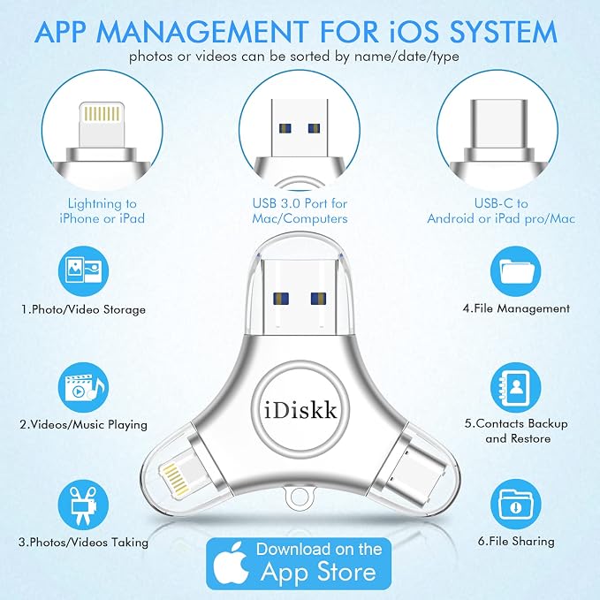 App-le Certified iDiskk 128GB Phone flashdrive iPhone 15 16 Photo Stick USB C - Image 5