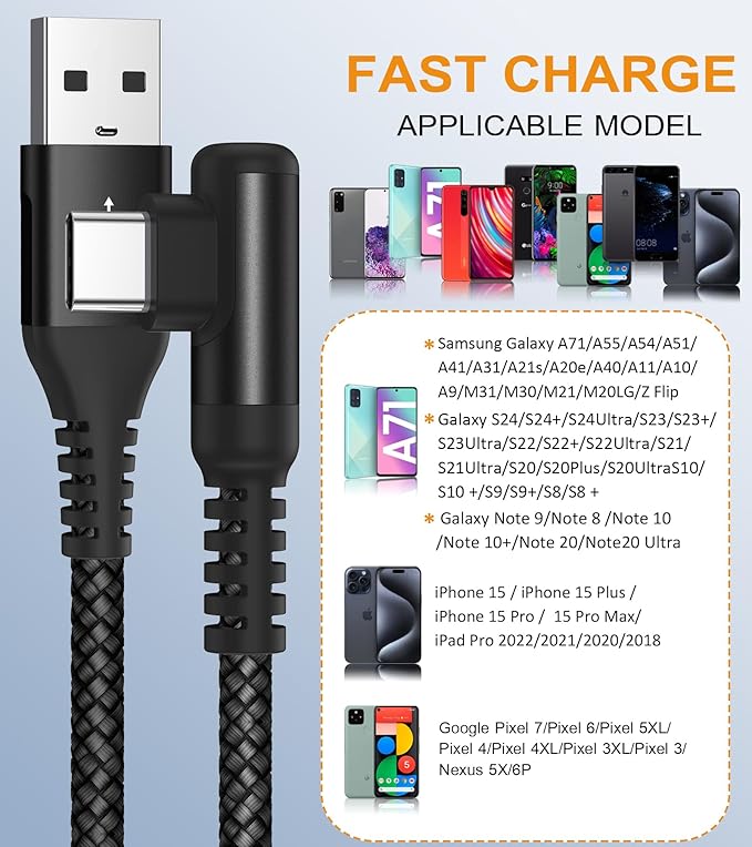sweguard USB Type C Charger Cable Right Angle iPhone 16 Charger Nylon Braided - Image 5