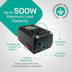LiteFuze 500 Watt Step Up/Step Down Travel Voltage Converter, 220/110v to - Image 7