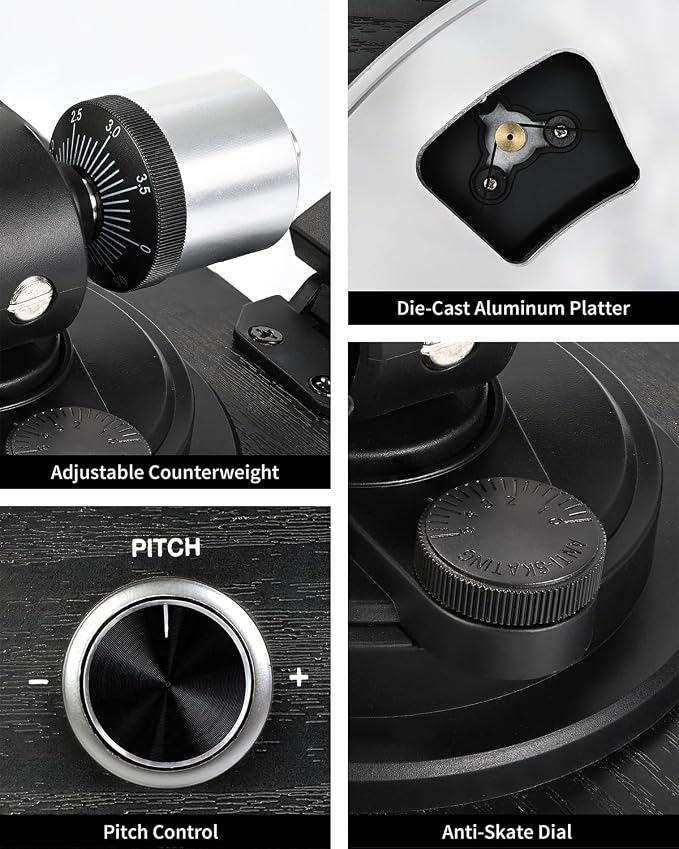 Turntable Vinyl Record Player Support Bluetooth Output Phono/Line Switch Pitch - Image 5