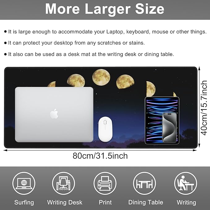 Mouse Pad, Large Moon Phase and Forest Desk Mat, Extended Non-Slip Gaming - Image 2
