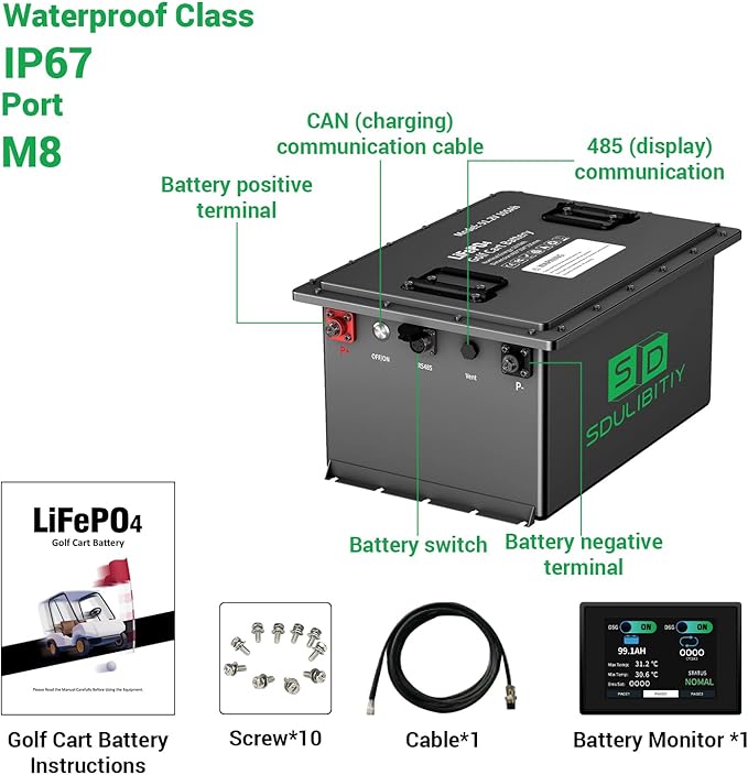 48V 105Ah LiFePO4 Lithium Golf Cart Battery, Built-in Smart 200A BMS, - Image 4