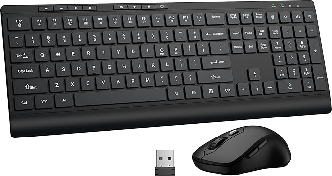Wireless Keyboard and Mouse Combo, Full Size Quiet Key Computer Keyboard and by EDJO