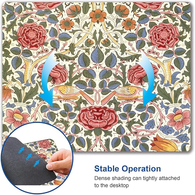 Mouse Pad, Floral Mouse Pad, Square Mouse Mat Waterproof Mousepad Non-Slip - Image 3